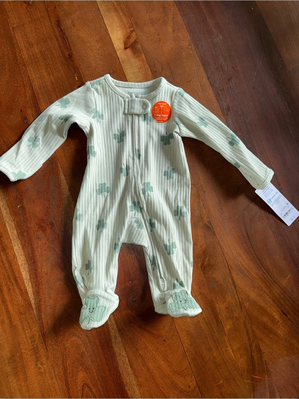 Carter's‎ Mint Green Ribbed Footed Sleep Sack with Clover Print